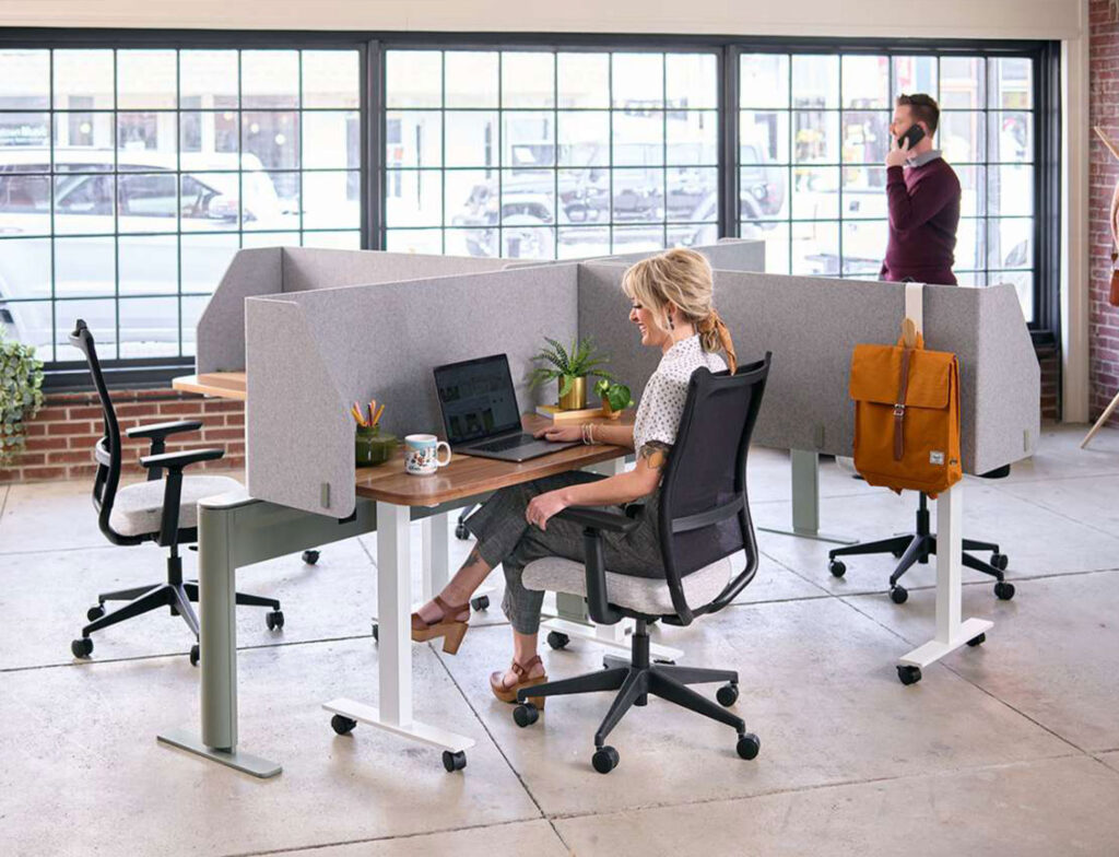 Woman sitting at her desk with a laptop