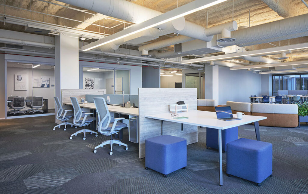 Modular office workstations in an office work environment